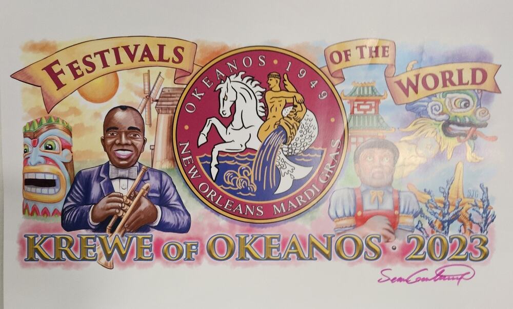 Okeanos 2023 Poster Signed By Sean Gautreaux Mardi Gras Krewe Favor TJG7129
